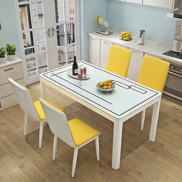 Modern White Glass Dining Table Rectangle Dining Table for Kitchen Clearhalo 'Dining Tables & Seating' 'Dining Tables' 'dining_table' 'furn' 'furn_dining_table' 'Furniture' 'Kitchen & Dining Furniture' 1200x1200_8f53f1e9-f540-45ac-8f5e-b11bd2f30301