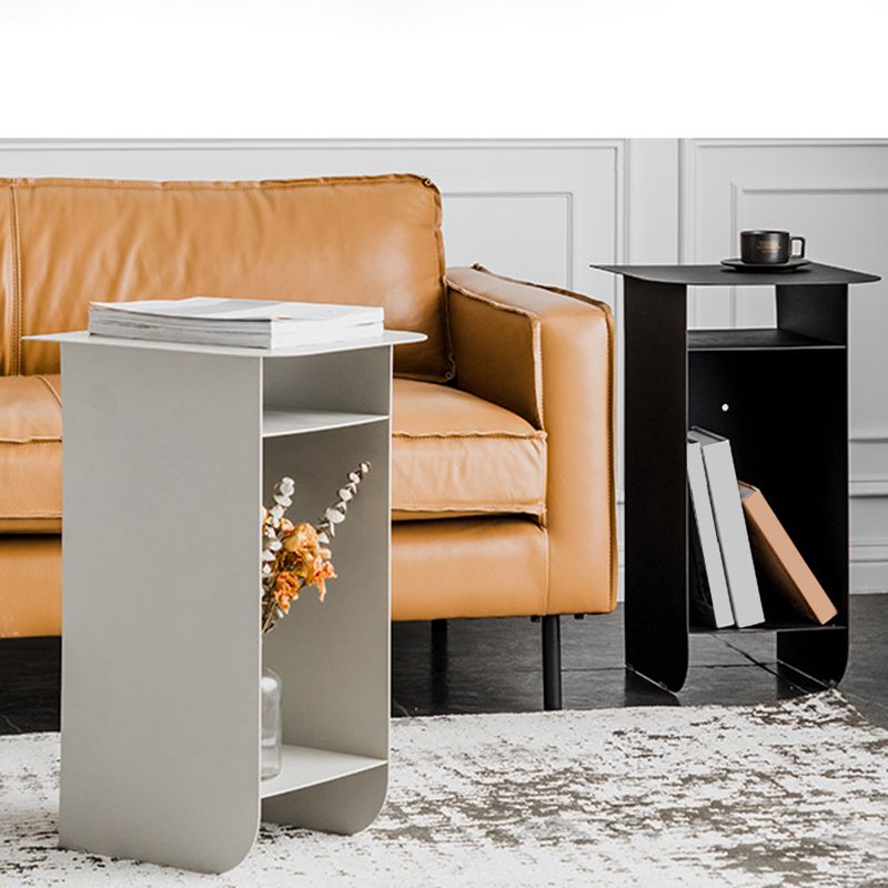 Mid-Century Rectangular Side Table Sled End Table with Shelves