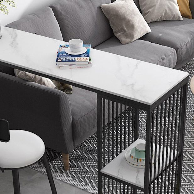 Modern Iron Bar Dining Table White Stone Top Rectangle Indoor Bistro Table with Shelf Clearhalo 'Bar Furniture' 'Bar Tables' 'bar_tables' 'furn' 'furn_bar_tables' 'Furniture' 'furniture_bar_tables' 'Kitchen & Dining Furniture' 1200x1200_8f5464d2-edf9-4827-8bcf-7f083050fc0b