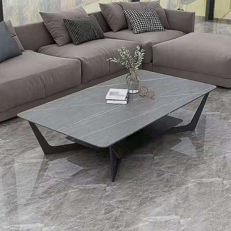 Modern White/grey Slate Top Rectangular Coffee Table with Metal Base Clearhalo 'Coffee & Accent Tables' 'Coffee Tables' 'coffee_tables' 'furn' 'furn_coffee_tables' 'Furniture' 'furniture_coffee_tables' 'Living Room Furniture' 1200x1200_8f5544d6-3928-4184-ad6f-ee75d8d626a3