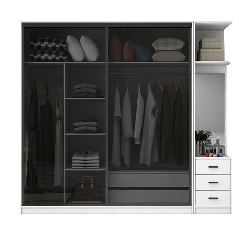 White Wardrobe with Grey Glass Doors Modern Storage Cabinet for Bedroom Clearhalo 'Armoires & Wardrobes' 'armoires_wardrobes' 'Bedroom Furniture' 'furn' 'furn_armoires_wardrobes' 'Furniture' 1200x1200_8f570082-1e90-405b-b3ec-b3b7463eeb90