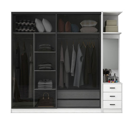 White Wardrobe with Grey Glass Doors Modern Storage Cabinet for Bedroom Clearhalo 'Armoires & Wardrobes' 'armoires_wardrobes' 'Bedroom Furniture' 'furn' 'furn_armoires_wardrobes' 'Furniture' 1200x1200_8f570082-1e90-405b-b3ec-b3b7463eeb90