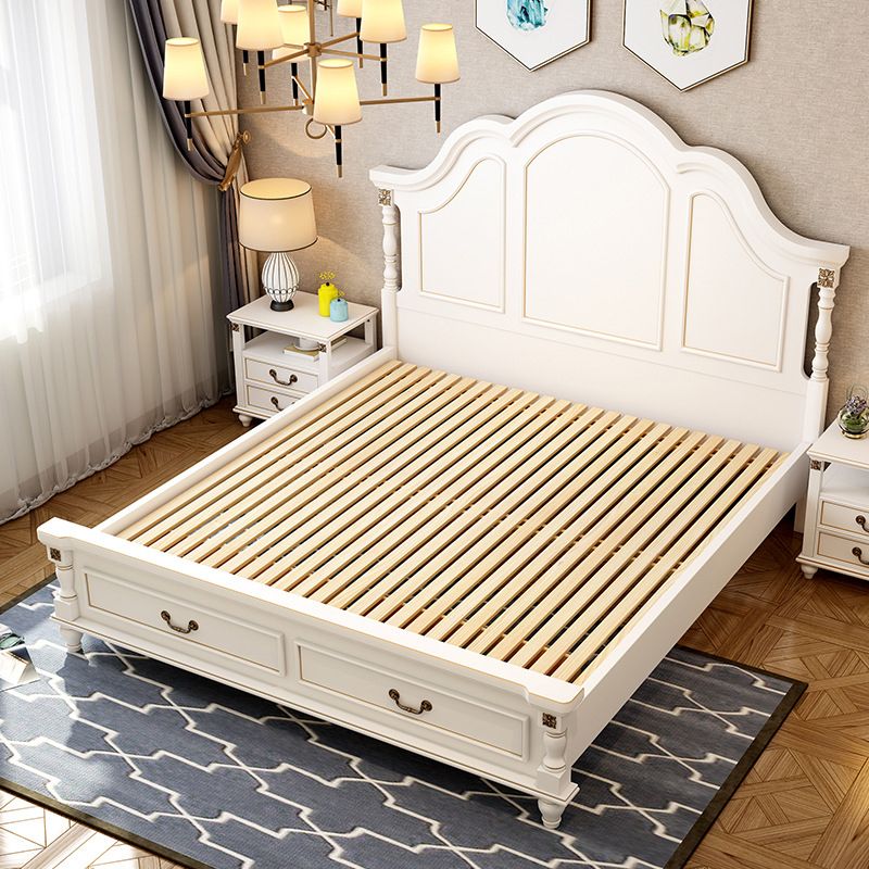 Wood Victorian Bed Frame White Camelback Headboard Panel Bed