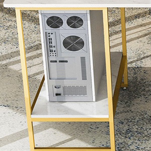 Glam Style Computer Desk Marble Rectangular Office Desk With Storage Shelf