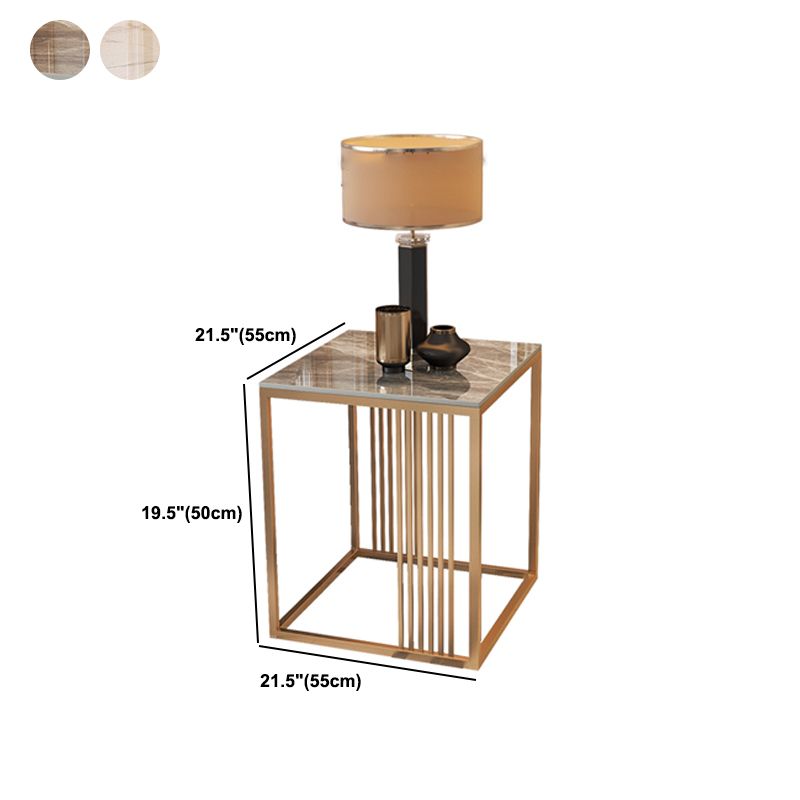 Golden Frame End Table 19.69" Tall Square Stone Sofa Side Accent Table