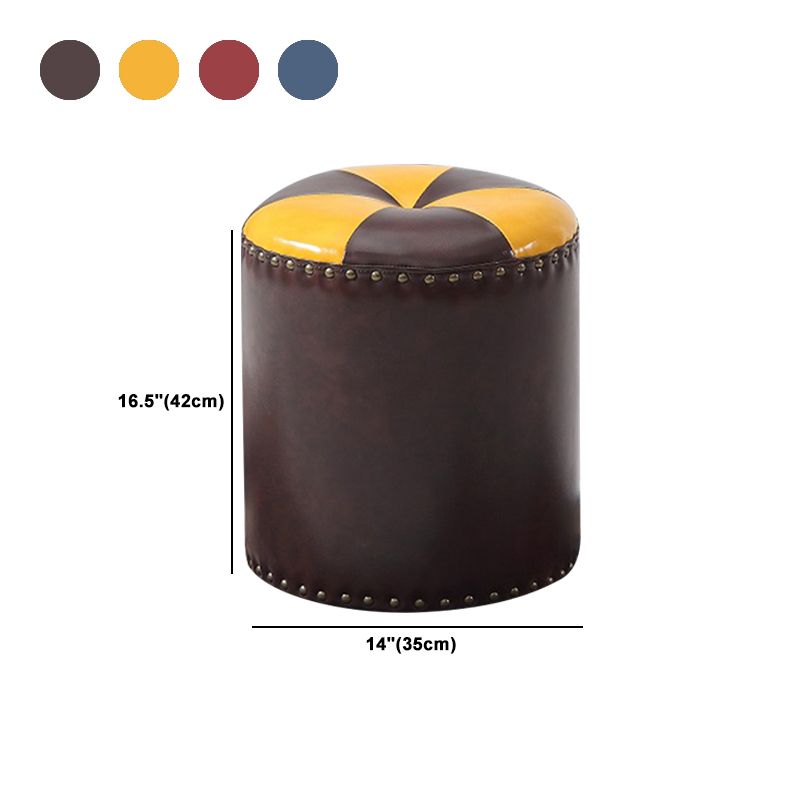 Modern Round Ottoman Color Block Leather Round Ottoman With Nailhead Trim Clearhalo 'furn' 'furn_ottomans_poufs' 'Furniture' 'Living Room Furniture' 'Ottomans & Poufs' 'ottomans_poufs' 1200x1200_8f654b91-1fee-4f3a-a253-f7f6e60a8662