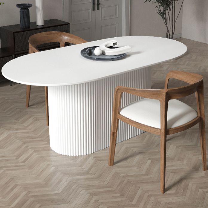 Oval Sintered Stone Dining Table Modern Home Dining Table with Wood Pedestal Base