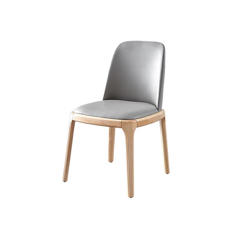 Contemporary Side Chair Leather Dining Chair with Solid Wood Legs