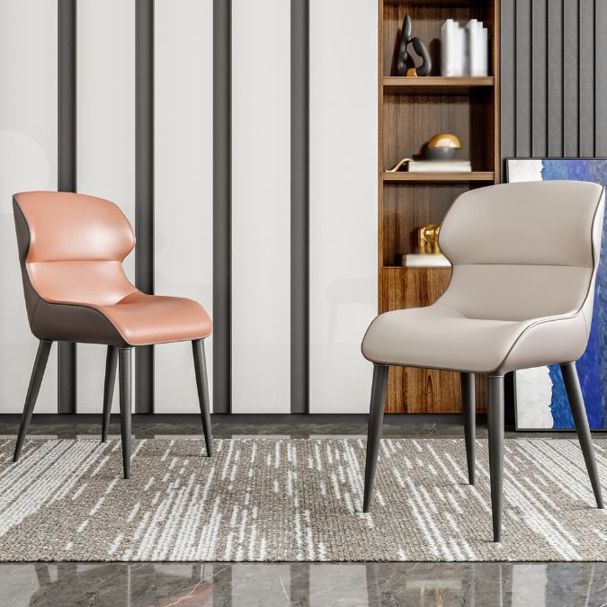 コンテンポラリーダイニングチェアマット仕上げレザーカーブドパーソンズアームチェア