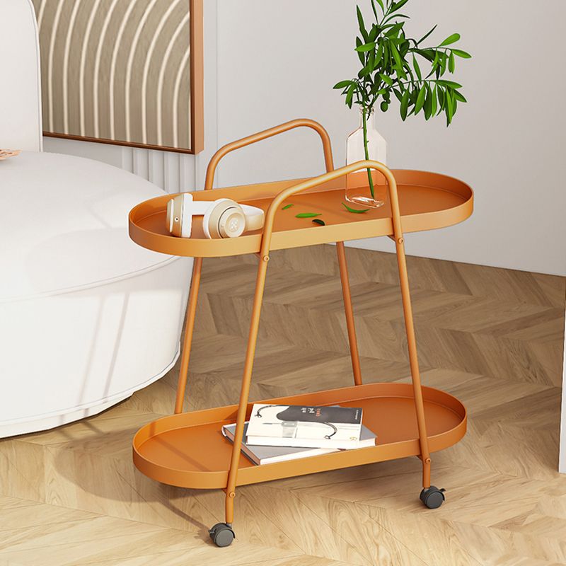 Midden-eeuwse metalen uiteinde bijzettafel ovaal 2-laags hoektafel met opslag