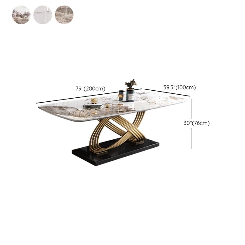 Mesa de comedor estilo Glam, mesa rectangular de piedra sinterizada con patas de metal para el hogar