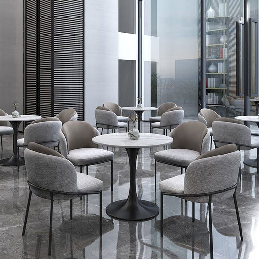 Glam White Standard Dining Table Round Shape Sintered Stone Dining Table with Tulip Base