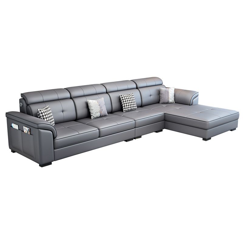 Modern L-shape Sectionas Faux Leather/Linen Sofa with Reversible Chaise and Storage Clearhalo 'furn' 'furn_sectionals' 'Furniture' 'furniture_sectionals' 'Living Room Furniture' 'Sectionals' 1200x1200_8f7b47bb-e7af-46cb-97d7-f18ba45f51c9