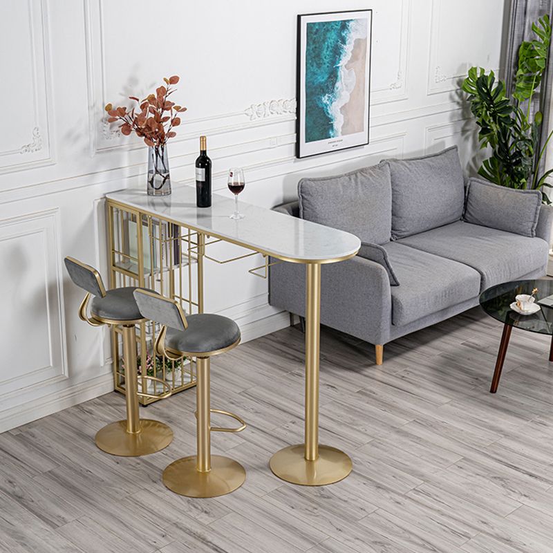 Glam Faux Marble Bistro Table Indoor Iron Double Pedestal Bar Dining Table with 3-Shelf Clearhalo 'Bar Furniture' 'Bar Tables' 'bar_tables' 'furn' 'furn_bar_tables' 'Furniture' 'furniture_bar_tables' 'Kitchen & Dining Furniture' 1200x1200_8f818e49-d131-437e-95d9-720a69374cca