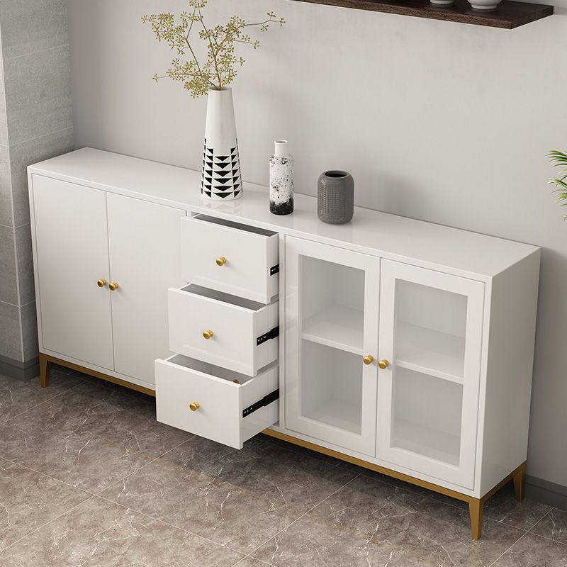 Server da pranzo del cassetto in legno ingegnerizzato bianco con gambe metalliche