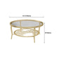 23.6"/17.7"H Modern 4 Legs Steel Base Glass Round Coffee Table with Shelf Clearhalo 'Coffee & Accent Tables' 'Coffee Tables' 'coffee_tables' 'furn' 'furn_coffee_tables' 'Furniture' 'furniture_coffee_tables' 'Living Room Furniture' 1200x1200_8f875726-56e2-4f27-85fe-32c3550539c7