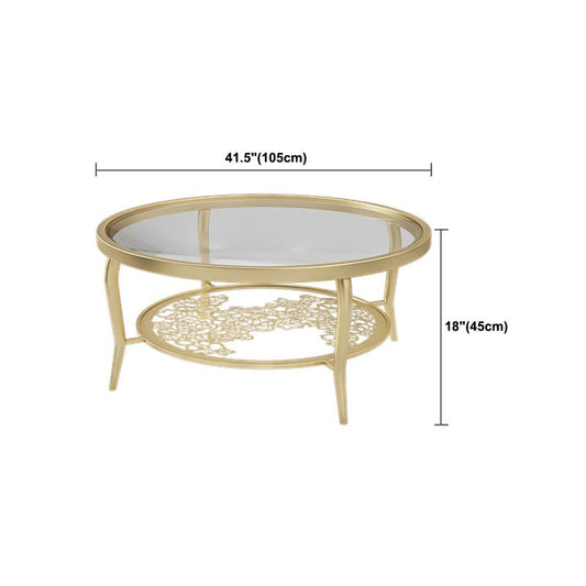 23.6"/17.7"H Modern 4 Legs Steel Base Glass Round Coffee Table with Shelf Clearhalo 'Coffee & Accent Tables' 'Coffee Tables' 'coffee_tables' 'furn' 'furn_coffee_tables' 'Furniture' 'furniture_coffee_tables' 'Living Room Furniture' 1200x1200_8f875726-56e2-4f27-85fe-32c3550539c7