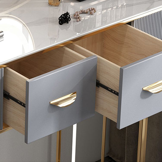 Massivholzschubladen Eitelkeitssatz mit Steinoberteil und gepolstertem Hocker in Grau