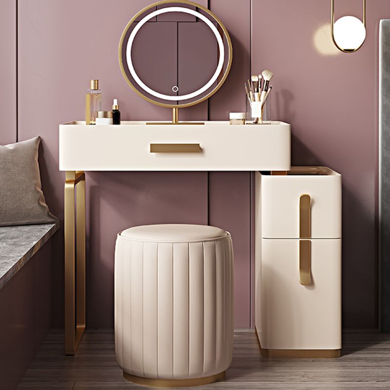 Tavolo da vanità in vetro in legno massiccio set con sgabello e specchio da 25,59 "w a 3-catrawer trucco