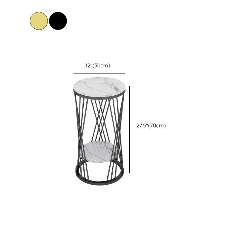 Glam Marble Round Side Table Dia 11.8" Metal Frame End Table with Storage Shelf Clearhalo 'Coffee & Accent Tables' 'End & Side Tables' 'end_side_tables' 'furn' 'furn_end_side_tables' 'Furniture' 'Living Room Furniture' 1200x1200_8f90dd5c-eab8-4875-8f6a-b2dd76d672f4
