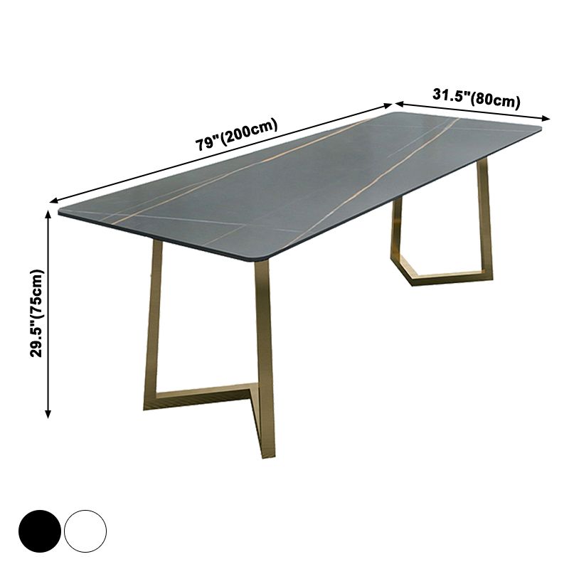 Rectangle Double Pedestal Glam Dining Table Two-Color Fixed Table of Sintered Stone Clearhalo ' dining_table' 'Dining Tables & Seating' 'Dining Tables' 'furn' 'furn_dining_table' 'Furniture' 'furniture_dining_table' 'Kitchen & Dining Furniture' 'kitchen&dining_furn' 'kitchen' 'kitchen_dining_table' 1200x1200_8f91a086-28e5-43df-8e5d-888fa7458a92