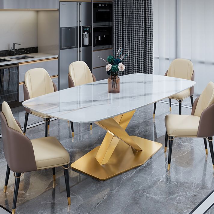 Luxury Home Sintered Stone Table Rectangle Table with Gold Pedestal Base Clearhalo ' dining_table' 'Dining Tables & Seating' 'Dining Tables' 'furn' 'furn_dining_table' 'Furniture' 'furniture_dining_table' 'Kitchen & Dining Furniture' 'kitchen&dining_furn' 'kitchen' 'kitchen_dining_table' 1200x1200_8f94621e-8ad6-4469-8c4a-53300ce141f3