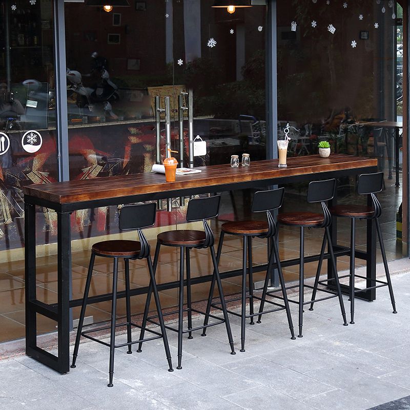 Mesa de barra de madera maciza rectángulo Juego de mesa industrial 1/5/6 Piezas de mostrador con heces