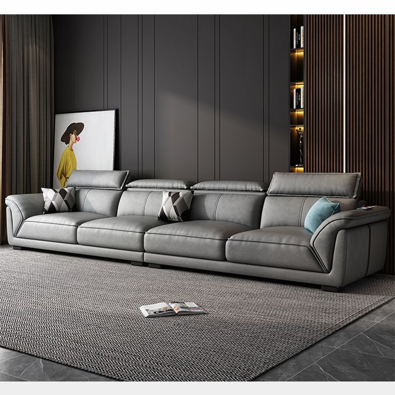 Modern Faux Leather Sectional Sofa 33.46"High Flared Arm Sofa and Chaise, Grey Clearhalo 'furn' 'furn_sectionals' 'Furniture' 'furniture_sectionals' 'kitchen' 'kitchen_sectionals' 'Living Room Furniture' 'Sectionals' 1200x1200_8f99a33d-4fbf-41c7-91cf-d0e123ba89d5