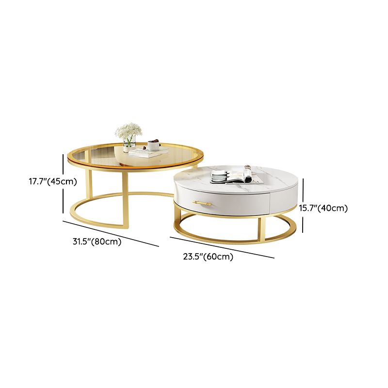 Gold Glass Top Coffee Table Set Frame Cocktail Table with Drawers Clearhalo 'Coffee & Accent Tables' 'Coffee Tables' 'coffee_tables' 'furn' 'furn_coffee_tables' 'Furniture' 'Living Room Furniture' 1200x1200_8f9b30d1-68b6-4f1f-9fd5-75a8cf43cb37