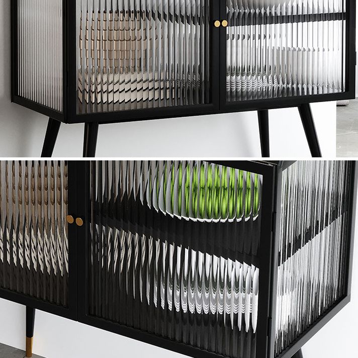 Server da pranzo in ferro nero moderno a strisce di vetro a strisce armadi Sideboard per soggiorno