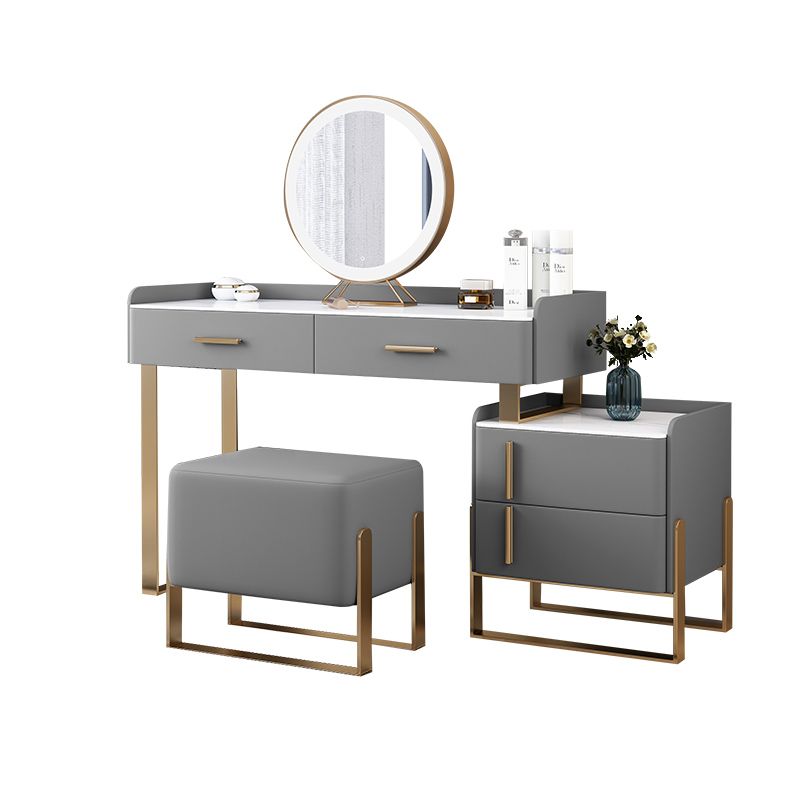 Tavolo da toeletta in legno in legno in legno massiccio grigio top di pietra con 4 cassetti