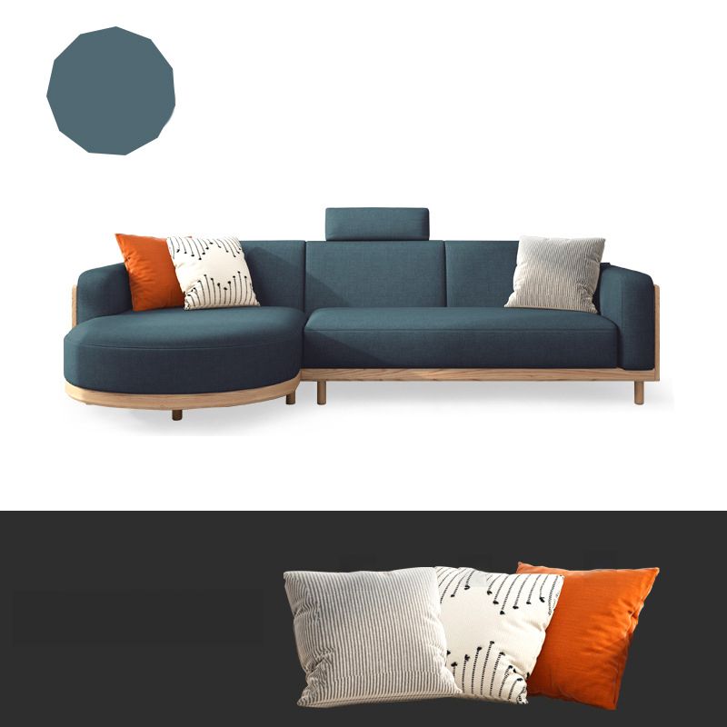 Scandinavian Linen Square Arm Sofa with Chaise with Wood Accents - 106.3" W