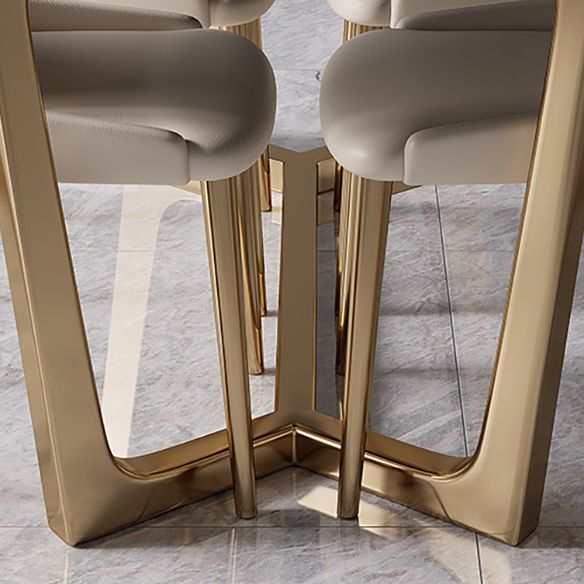 Modern Style Sintered Stone Dining Room Set with White Rectangle Shape Table and Gold Trestle Base Clearhalo 'Dining Room Sets' 'Dining Tables & Seating' 'dining_room_set' 'furn' 'furn_dining_room_set' 'Furniture' 'furniture_dining_room_set' 'Kitchen & Dining Furniture' 'kitchen&dining_furn' 'kitchen' 1200x1200_8fa6aa09-fa61-4772-84cb-cb249843a1c2