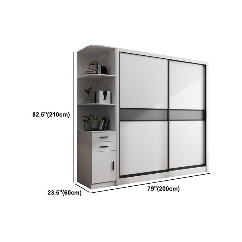 White Modern Wardrobe Armoire Engineered Wood Sliding Door Wardrobe with Drawer