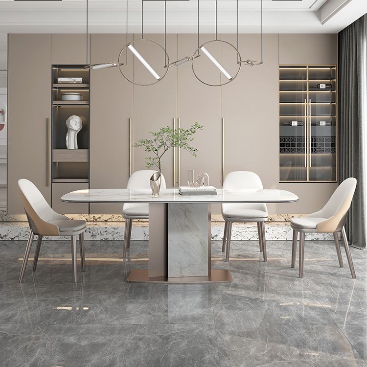 Luxury Sintered Stone Top Dining Table Rectangle Table with Metal Pedestal in Rose Gold Clearhalo ' dining_table' 'Dining Tables & Seating' 'Dining Tables' 'furn' 'furn_dining_table' 'Furniture' 'furniture_dining_table' 'Kitchen & Dining Furniture' 'kitchen&dining_furn' 'kitchen' 'kitchen_dining_table' 1200x1200_8fb340ed-7af4-4213-87bf-c1d475ccc6be