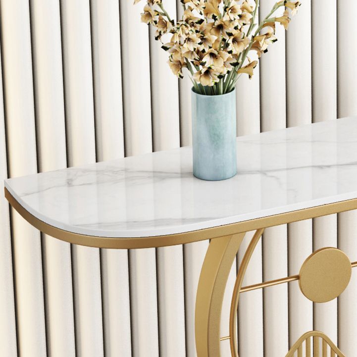 Tavolo con console altezza glam in pietra mezzo luna 1-scaffale 31,5 "