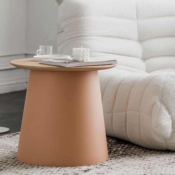 Contemporary Wooden Round Top Table Acrylic Pedestal End Table