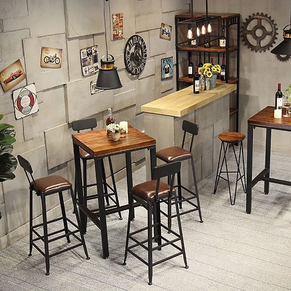 Industrial 1/3/4/5 Pieces Bar Table Set Square Pine Wood Counter Table with High Stools Clearhalo 'Bar Furniture' 'furn' 'furn_home_bar_bar_sets' 'Furniture' 'Home Bars & Bar Sets' 'home_bar_bar_sets' 'Kitchen & Dining Furniture' 1200x1200_8fbc0dc8-9194-4b32-87b4-de75627431a8