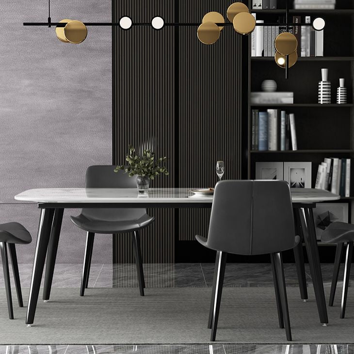 Contemporary Style Marble Dining Set with White Table and 4 Black Legs Base for Home Use Clearhalo 'Dining Room Sets' 'Dining Tables & Seating' 'dining_room_set' 'furn' 'furn_dining_room_set' 'Furniture' 'furniture_dining_room_set' 'Kitchen & Dining Furniture' 'kitchen&dining_furn' 'kitchen' 1200x1200_8fbfbb8a-2a0c-4e7b-a4cc-e23a10b9775b