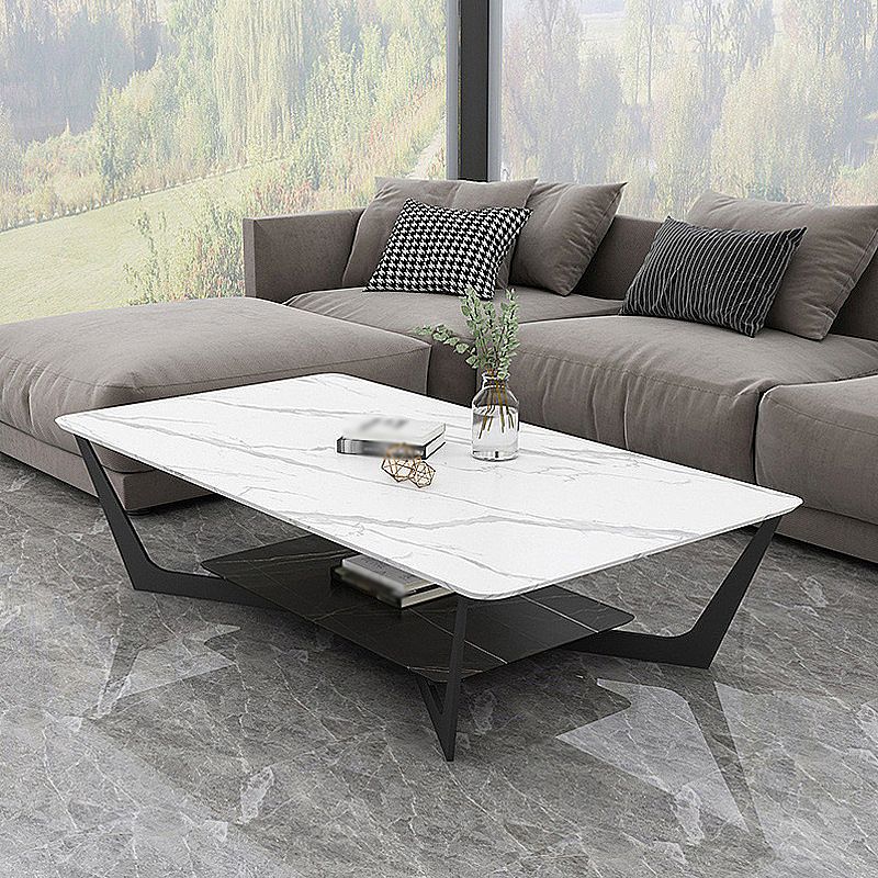 Modern White/grey Slate Top Rectangular Coffee Table with Metal Base Clearhalo 'Coffee & Accent Tables' 'Coffee Tables' 'coffee_tables' 'furn' 'furn_coffee_tables' 'Furniture' 'furniture_coffee_tables' 'Living Room Furniture' 1200x1200_8fc1aa0b-6253-4e6d-b7d0-0b04a6eb295d