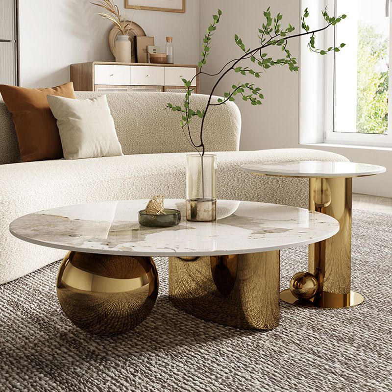 Glam Round Slate Cocktail Table Stainless Steel Abstract Coffee Table Clearhalo 'Coffee & Accent Tables' 'Coffee Tables' 'coffee_tables' 'furn' 'furn_coffee_tables' 'Furniture' 'Living Room Furniture' 1200x1200_8fc1c8a2-fd67-46f7-af75-b9dd5582ce11