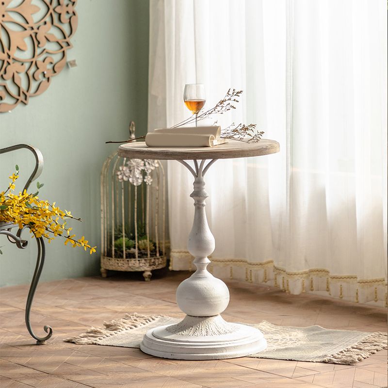 Mesa de cóctel envejecida de estilo francés, mesa de centro con pedestal de madera para sala de estar