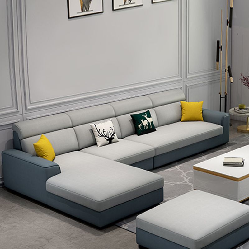 Sofá con mechones de almohada cosida trasera de cuero moderno de cuero sintético y chaise