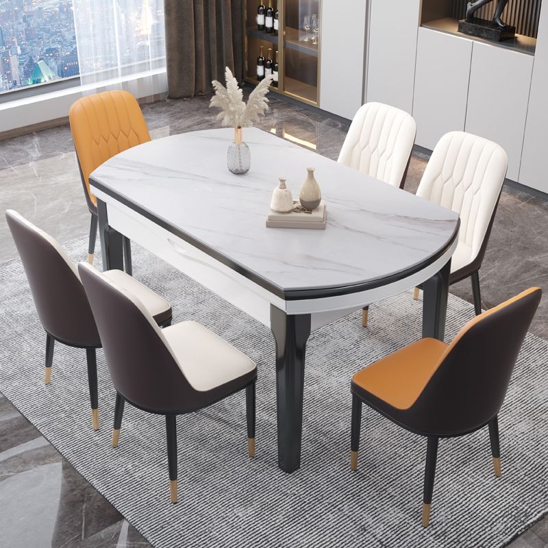 Modern Foldable Dining Set 1/7 Pieces White Dinette Set with Wooden Chairs Clearhalo 'Dining Room Sets' 'Dining Tables & Seating' 'dining_room_set' 'furn' 'furn_dining_room_set' 'Furniture' 'Kitchen & Dining Furniture' 1200x1200_8fc4de9f-3dba-4f1e-8ea4-ec5114c5439a