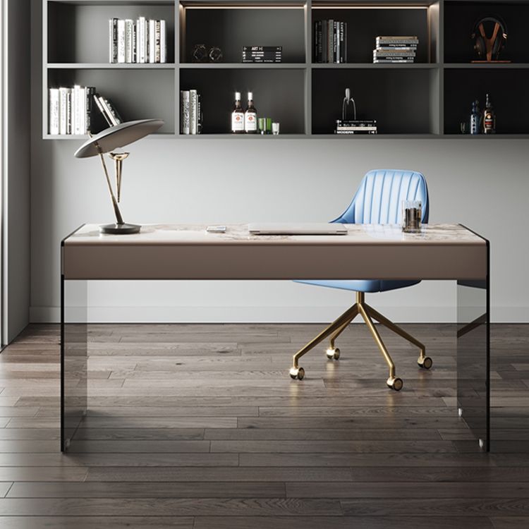 Moderne 3 Schubladen Office Desk 23.62 "W rechteckiger Schreibtisch mit Glasbasis