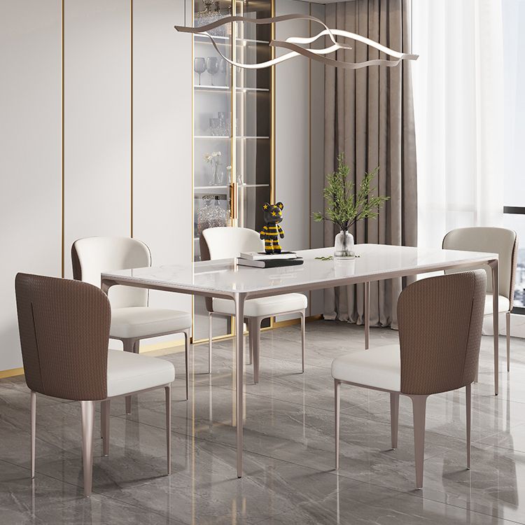 Sintered Stone Top Luxury White Table for Restaurant Rectangle Dining Table with 4 Legs Clearhalo 'Dining Tables & Seating' 'Dining Tables' 'dining_table' 'Furniture' 'furniture_dining_table' 'Kitchen & Dining Furniture' 1200x1200_8fd0ebda-820a-4b53-989e-b2af34c1a771