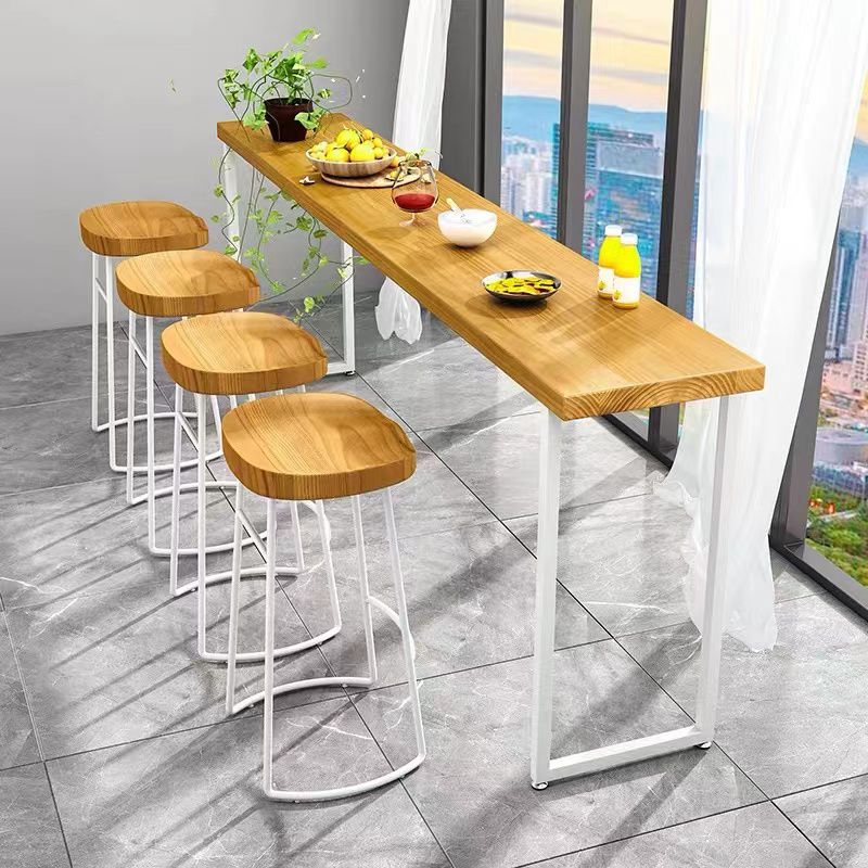 Modern White Iron Bar Dining Table Rectangle Pine Wood Indoor Bistro Table Clearhalo 'Bar Furniture' 'Bar Tables' 'bar_tables' 'furn' 'furn_bar_tables' 'Furniture' 'furniture_bar_tables' 'Kitchen & Dining Furniture' 1200x1200_8fd7d94a-0666-4ba9-b5d7-fd08343ce7de