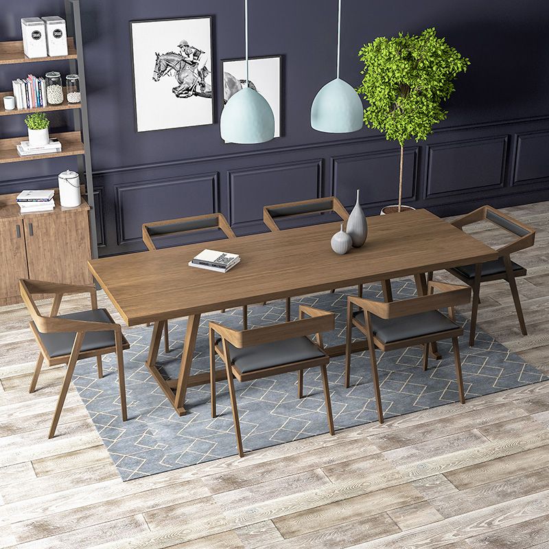Rectangle Trestle Base Modern Dining Table Wood Color Fixed Table with Solid Wood Clearhalo ' dining_table' 'Dining Tables & Seating' 'Dining Tables' 'furn' 'furn_dining_table' 'Furniture' 'furniture_dining_table' 'Kitchen & Dining Furniture' 'kitchen&dining_furn' 'kitchen' 'kitchen_dining_table' 1200x1200_8fdc844e-c856-4138-9b13-7b0f4568f069