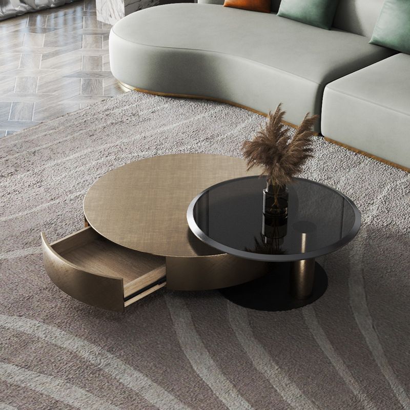Mid-Century Modern Round Coffee Table Metal Cocktail Table in Distressed Finish Clearhalo 'Coffee & Accent Tables' 'Coffee Tables' 'coffee_tables' 'furn' 'furn_coffee_tables' 'Furniture' 'Living Room Furniture' 1200x1200_8fddb610-b71e-459c-bfc6-ec7b16c5fb44