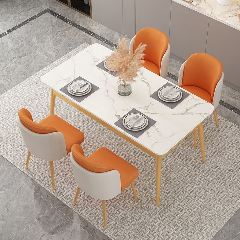 Luxe rechthoekige eetkamer tafel gesinterde stenen boventafel met 4 ijzeren poten